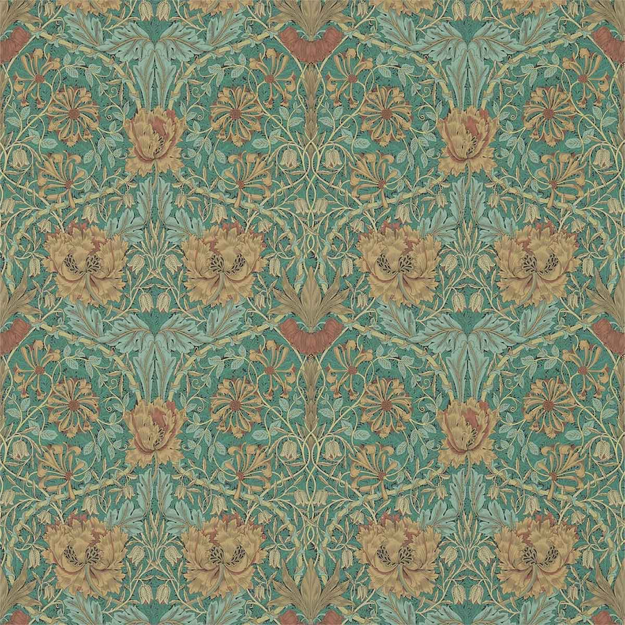 Morris And Co Honeysuckle Wallpaper - Emerald & Russet - 214704 | Modern 2 Interiors