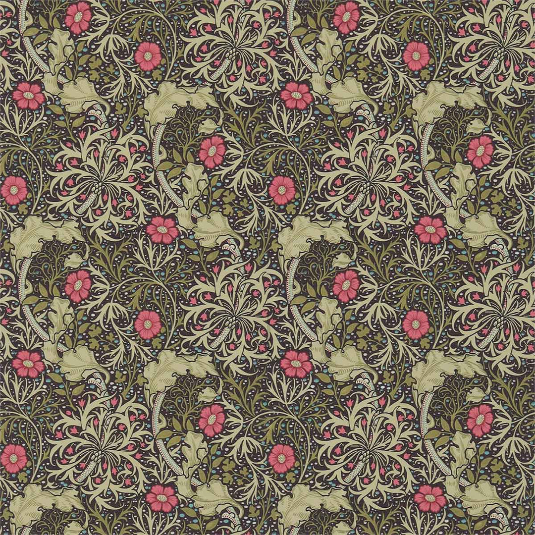 Morris And Co Morris Seaweed Wallpaper - Ebony & Poppy - 214716 | Modern 2 Interiors