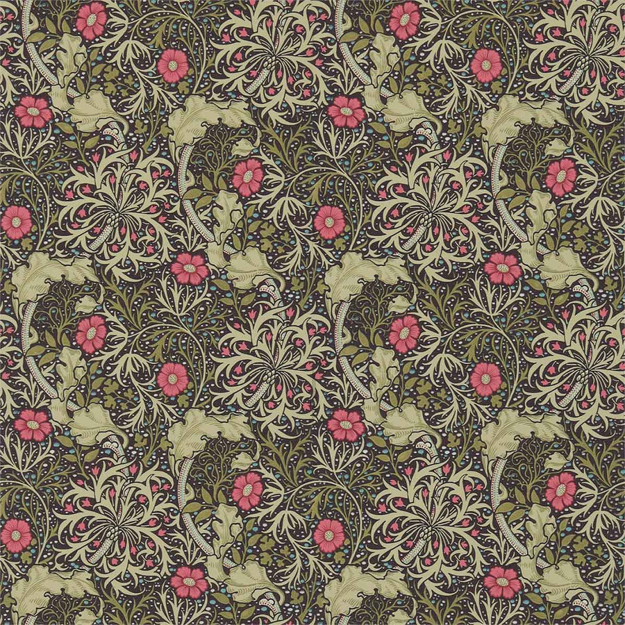 Morris And Co Morris Seaweed Wallpaper - Ebony & Poppy - 214716 | Modern 2 Interiors