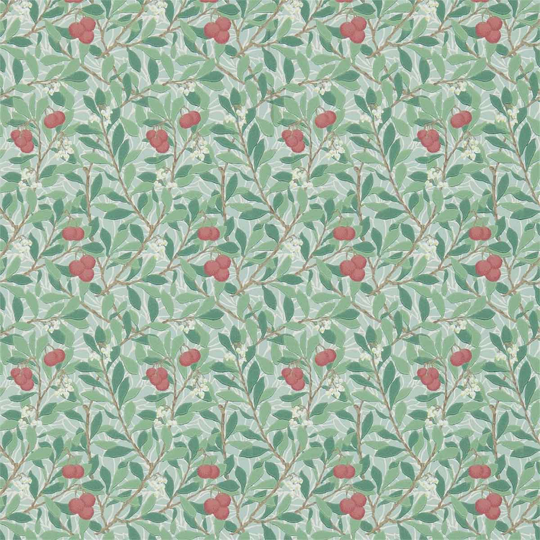 Morris And Co Arbutus Wallpaper - Thyme & Coral - 214719 | Modern 2 Interiors