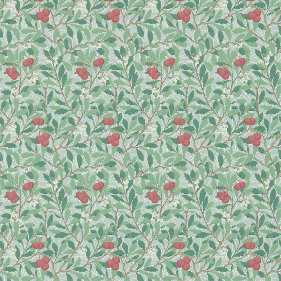 Morris And Co Arbutus Wallpaper - Thyme & Coral - 214719 | Modern 2 Interiors