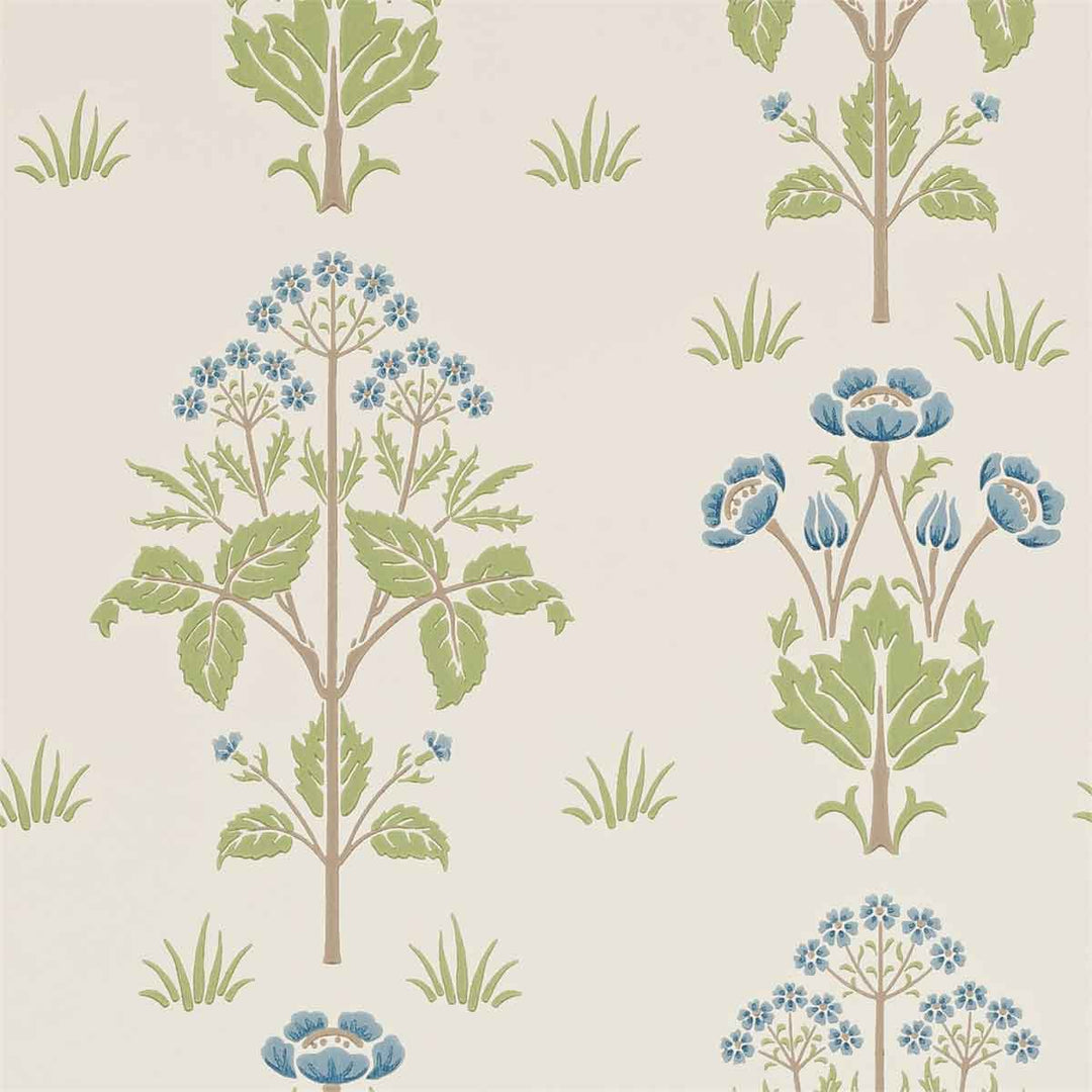 Morris And Co Meadow Sweet Wallpaper - Cornflower & Leaf - 210348 | Modern 2 Interiors