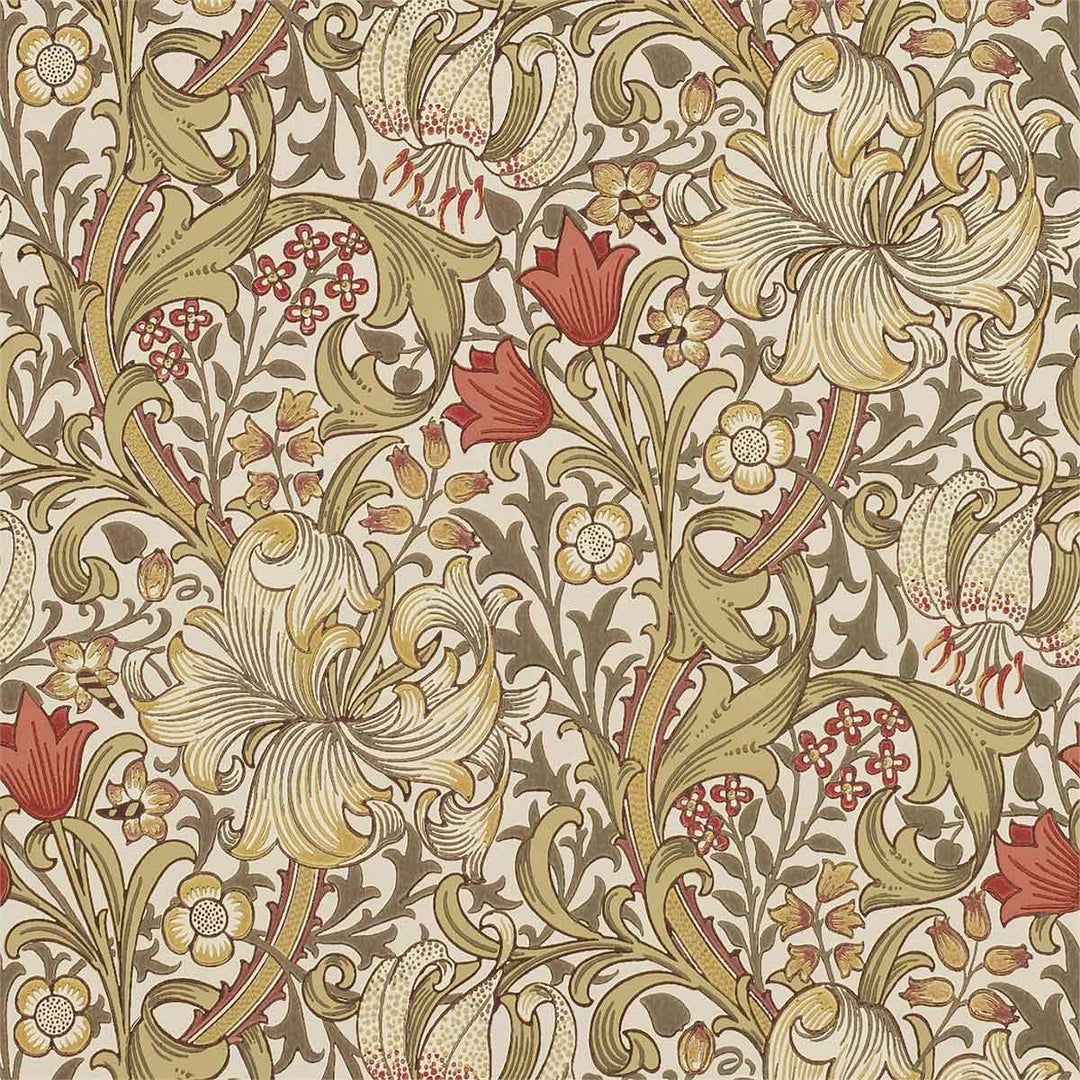 Morris And Co Golden Lily Wallpaper - Biscuit & Brick - 210400 | Modern 2 Interiors