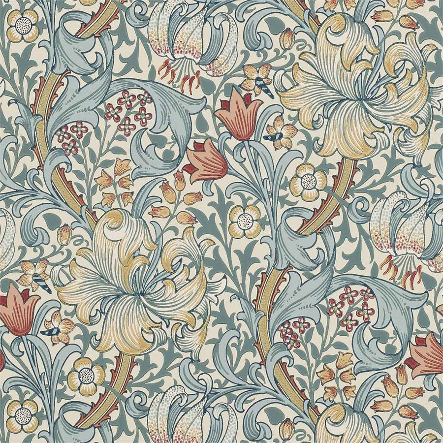 Morris And Co Golden Lily Wallpaper - Slate & Manilla - 210401 | Modern 2 Interiors