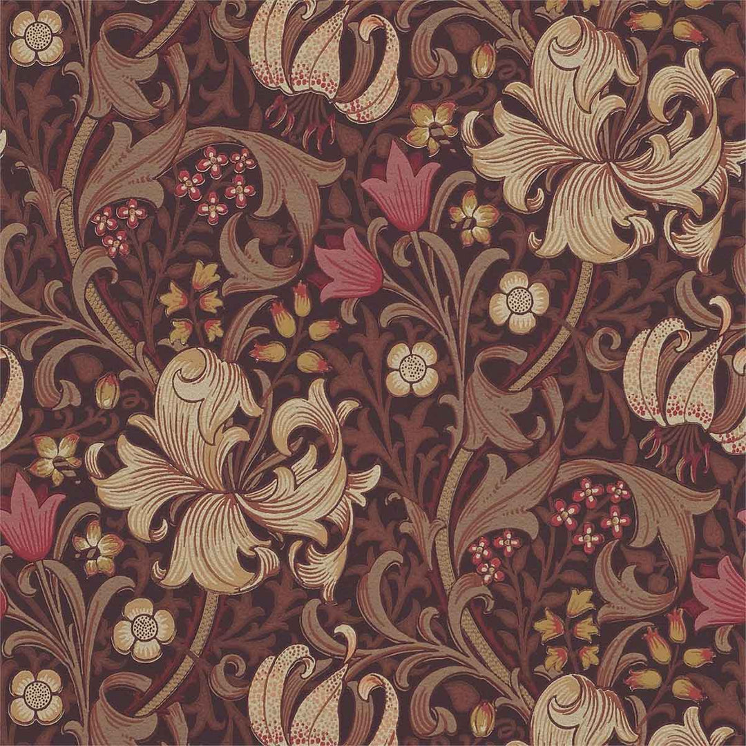 Morris And Co Golden Lily Wallpaper - Fig & Burnt Orange - 210402 | Modern 2 Interiors