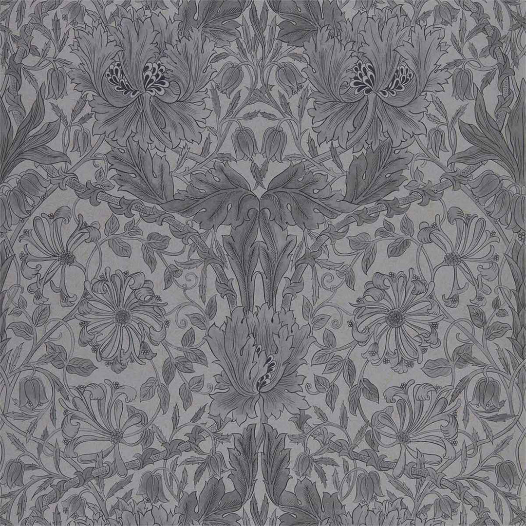 Morris And Co Pure Honeysuckle & Tulip Wallpaper - Black Ink - 216523 | Modern 2 Interiors