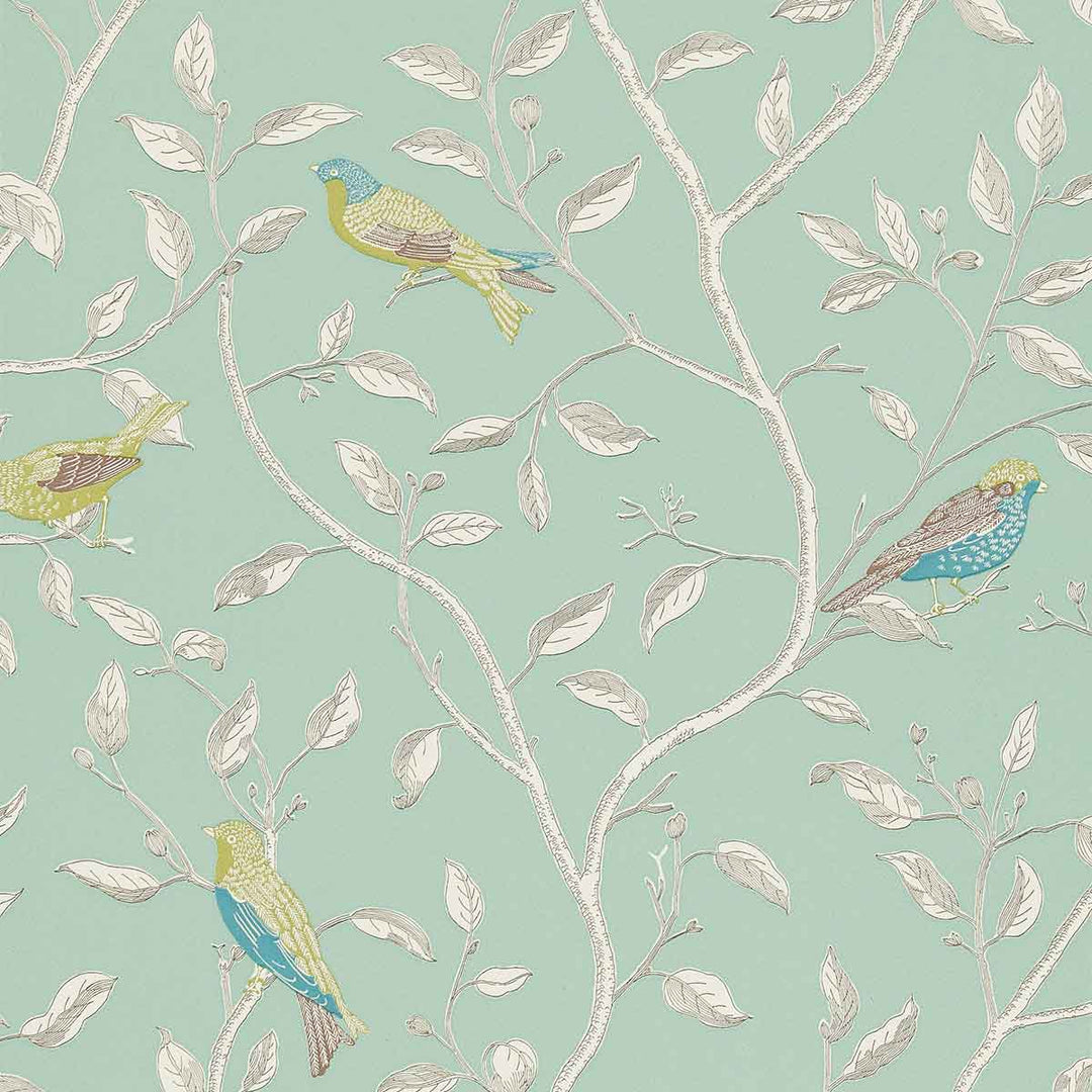 Finches Duck Egg Wallpaper by Sanderson - DOPWFI103 | Modern 2 Interiors