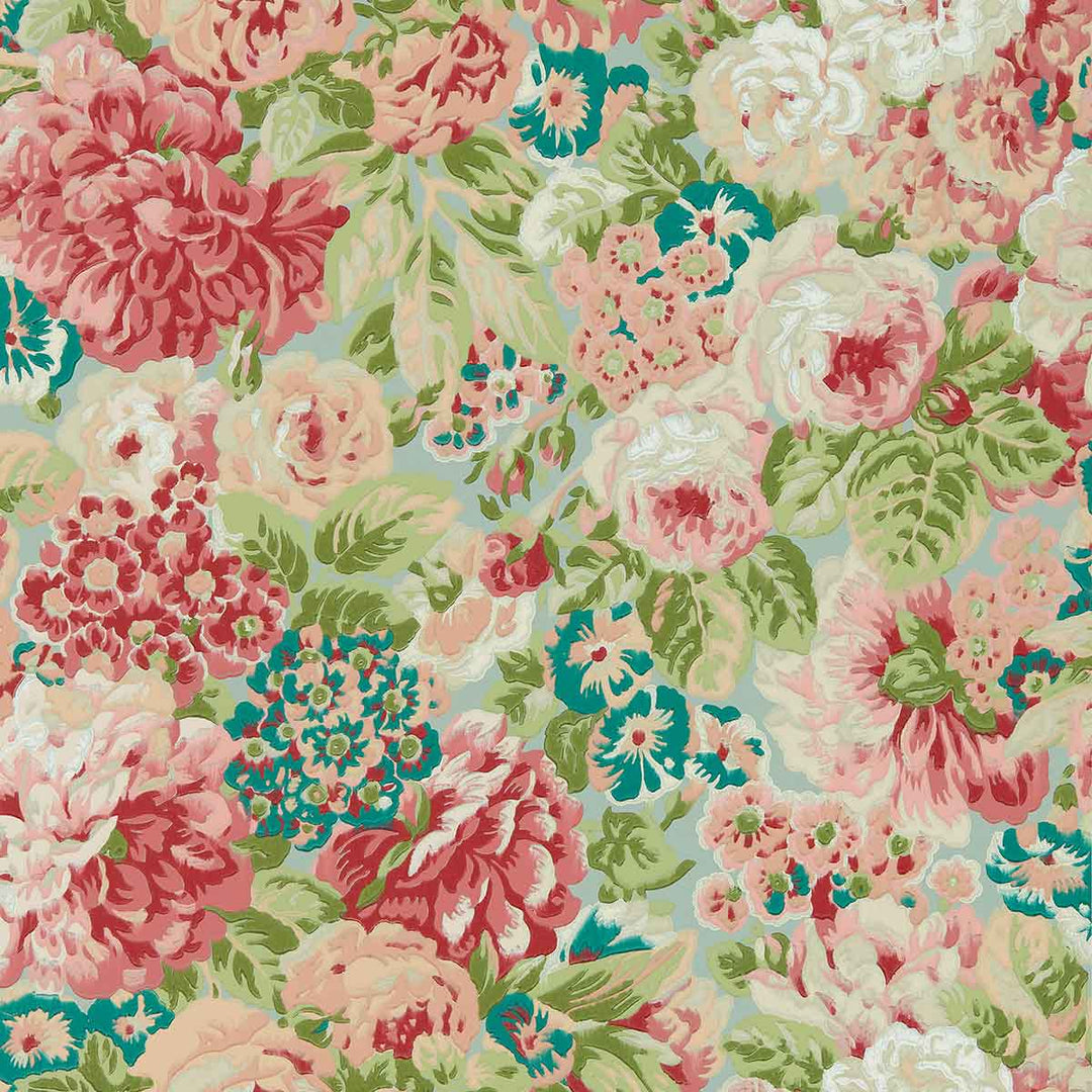 Rose & Peony Blue Clay & Carmen LT Wallpaper by Sanderson - DOSW217029 | Modern 2 Interiors