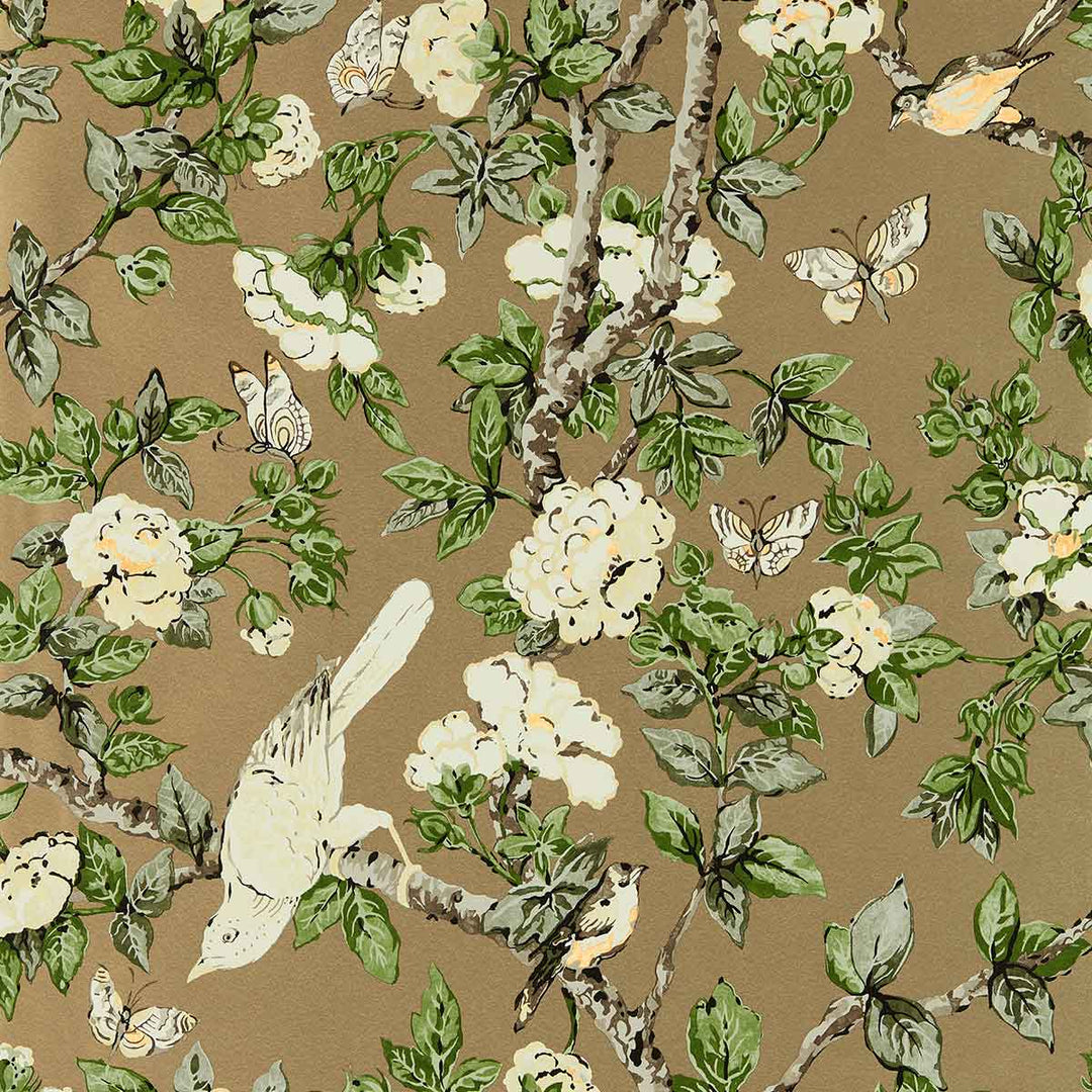 Caverley Gold Metallic & Gardenia Green Wallpaper by Sanderson - DOSW217036 | Modern 2 Interiors