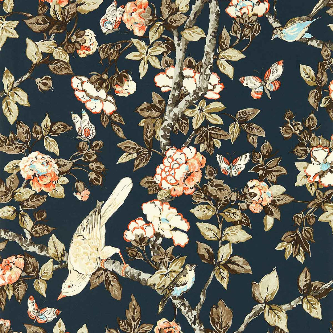 Caverley Indigo Blue & Rowan Berry Wallpaper by Sanderson - DOSW217037 | Modern 2 Interiors