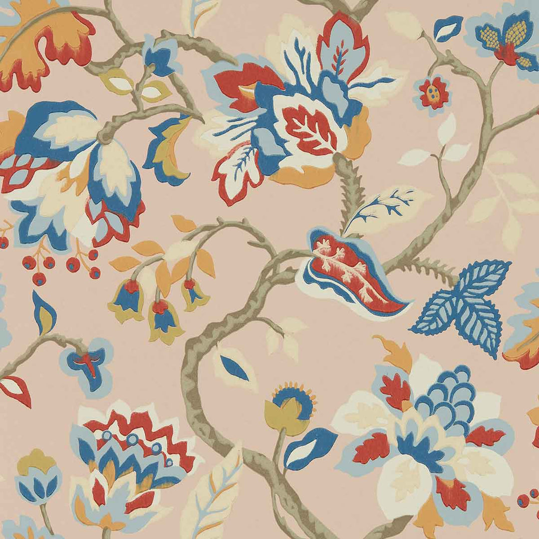 Amanpuri Salmon & Dove Blue Wallpaper by Sanderson - DOSW217043 | Modern 2 Interiors