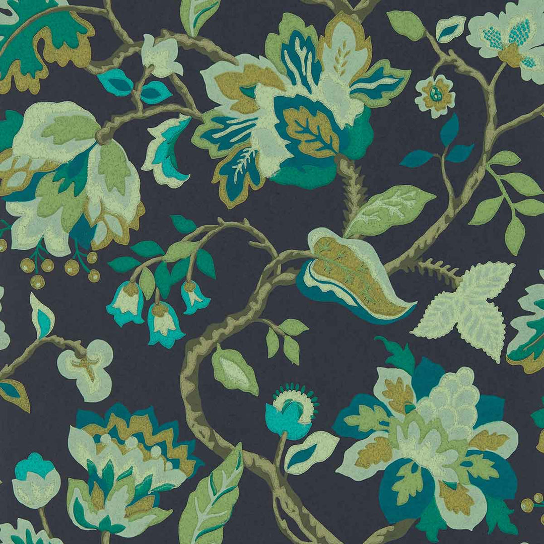 Amanpuri Midnight & Eucalyptus Wallpaper by Sanderson - DOSW217044 | Modern 2 Interiors