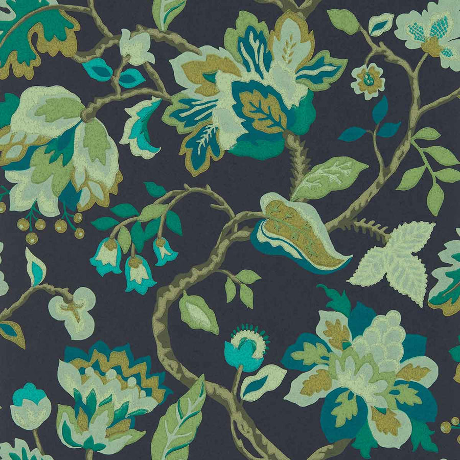 Amanpuri Midnight & Eucalyptus Wallpaper by Sanderson - DOSW217044 | Modern 2 Interiors