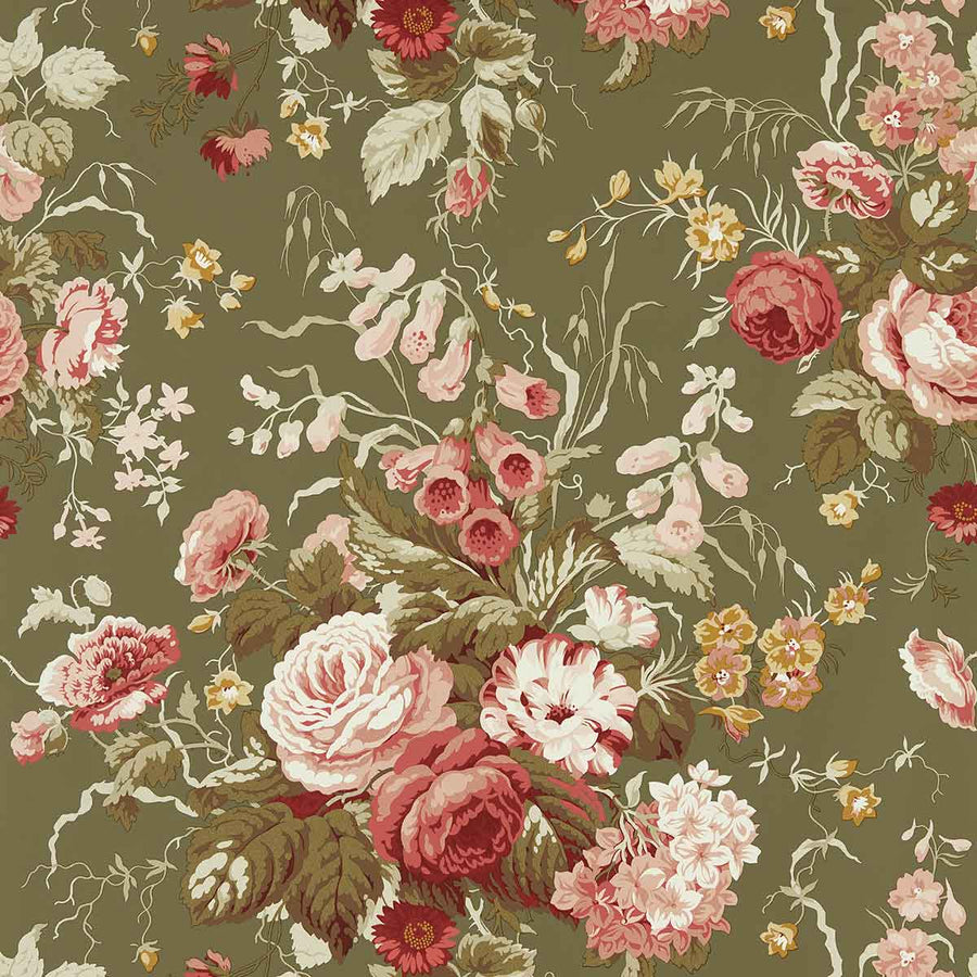 Stapleton Park Olive & Bengal Red Wallpaper by Sanderson - DOSW217046 | Modern 2 Interiors