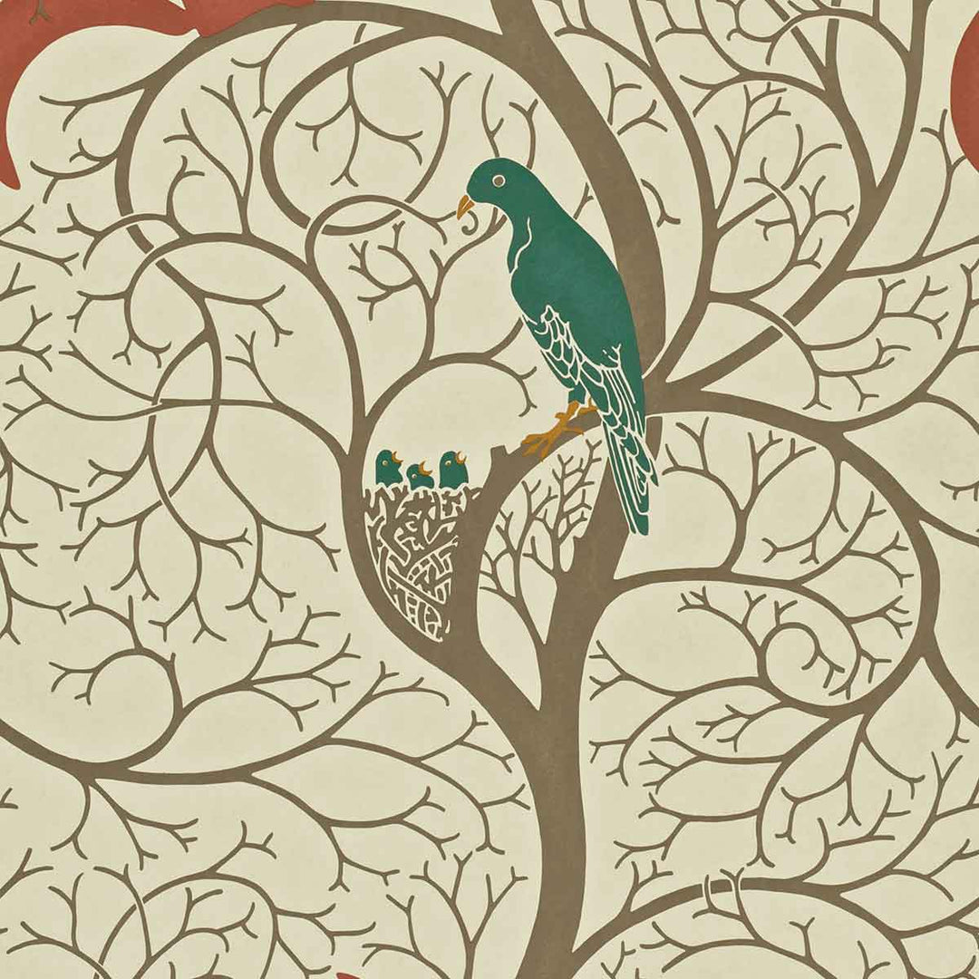 Squirrel & Dove Teal & Red Wallpaper by Sanderson - DVIWSQ102 | Modern 2 Interiors