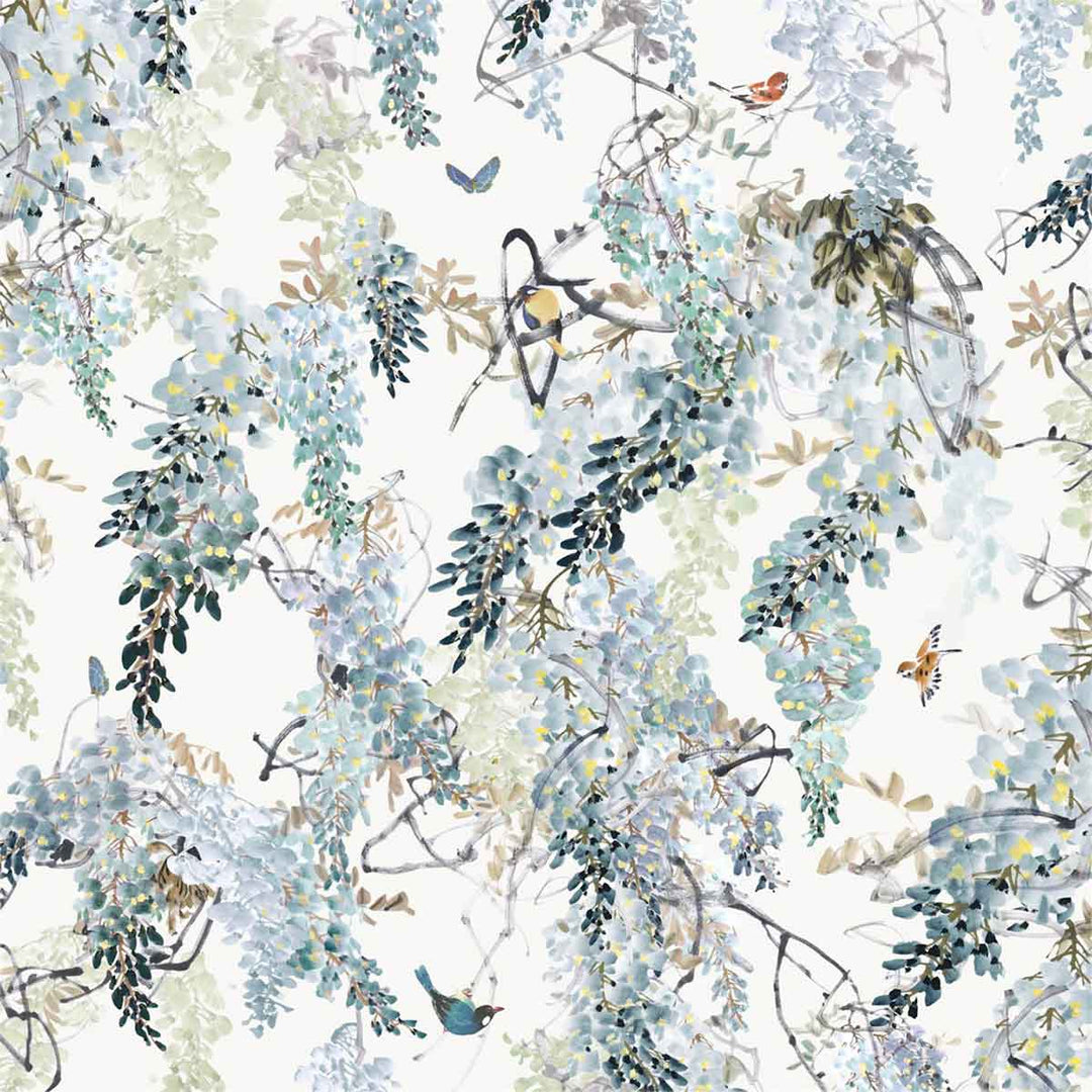 Wisteria Falls Panel B Aqua Wallpaper by Sanderson - 216299 | Modern 2 Interiors