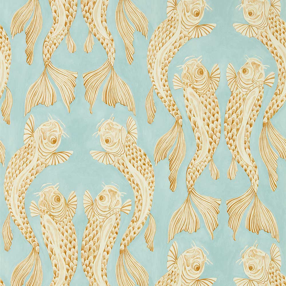 Voyaging Koi Clear Sky & Persimmon Wallpaper by Sanderson - 217115 | Modern 2 Interiors