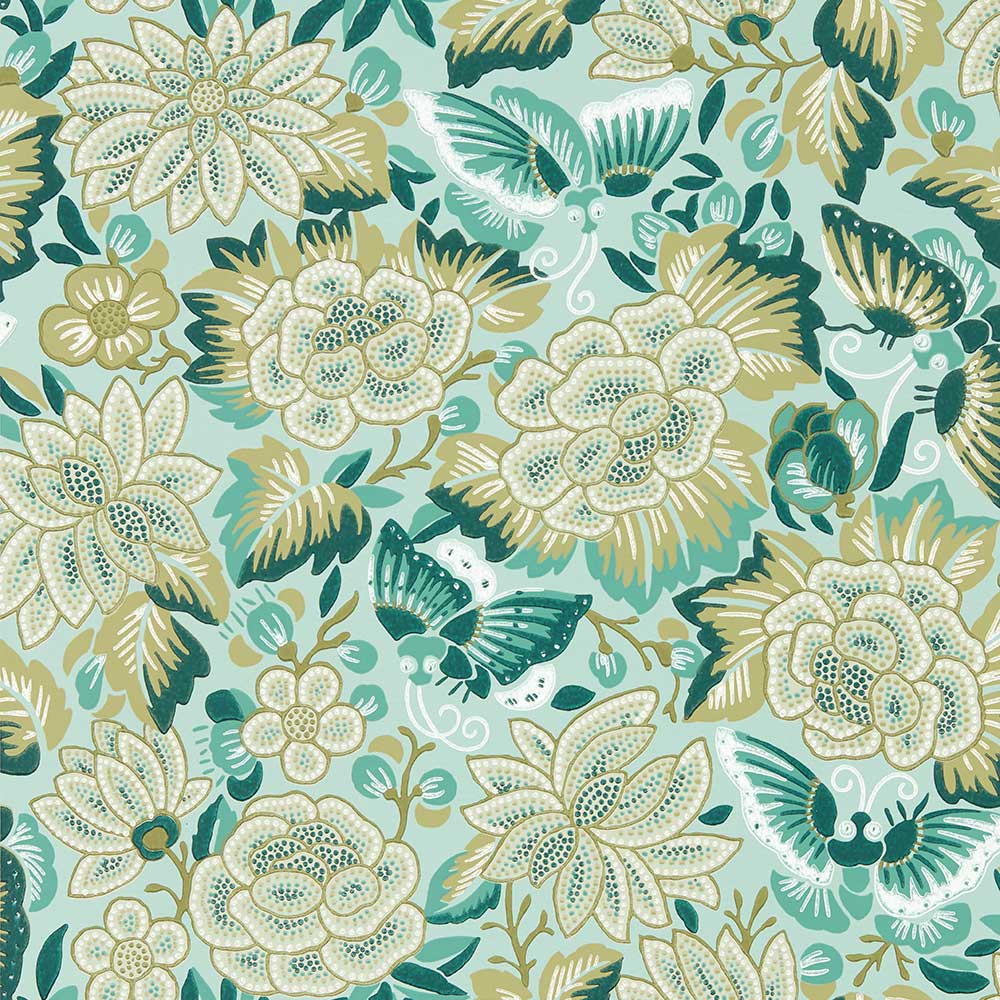 Amara Butterfly Bamboo & Fountain Green Wallpaper by Sanderson - 217118 | Modern 2 Interiors