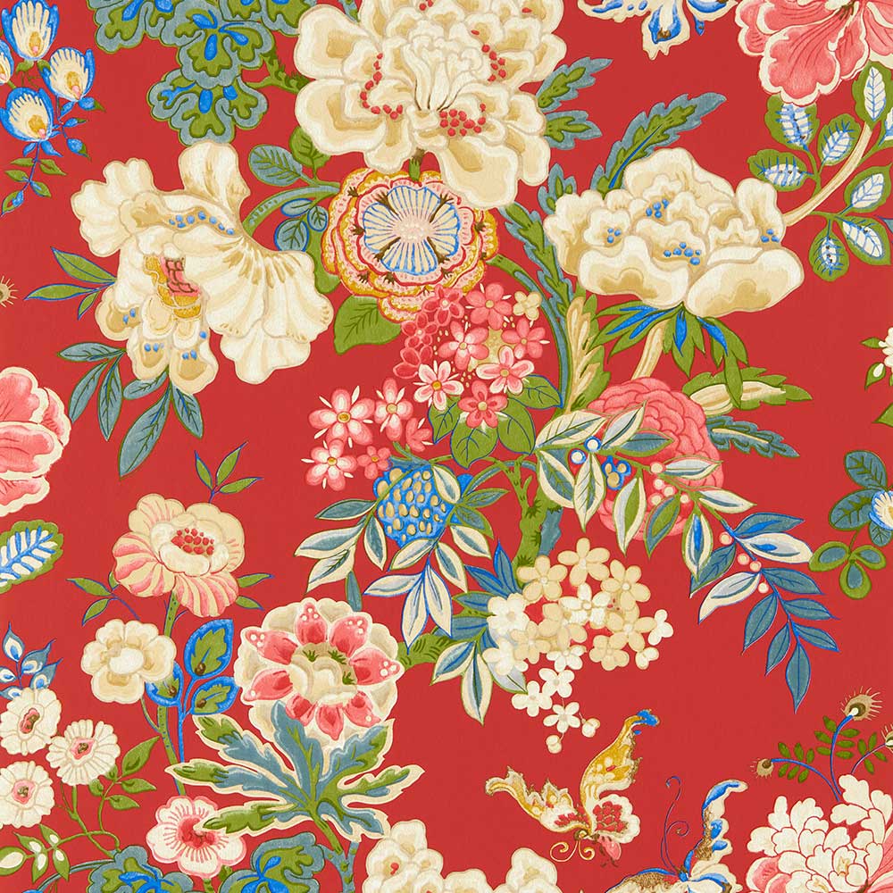 Emperor Peony Cinnabar Red Wallpaper by Sanderson - 217119 | Modern 2 Interiors