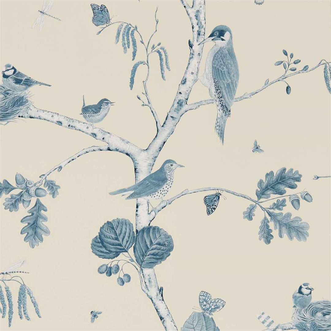 Woodland Chorus Indigo & Ecru Wallpaper by Sanderson - 215705 | Modern 2 Interiors