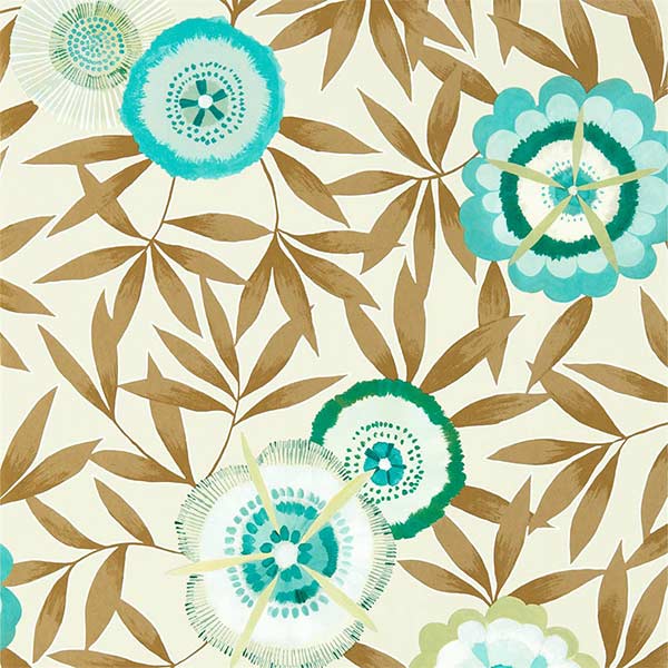 Harlequin Komovi Wallpaper - Lagoon & Gold - 112159 | Modern 2 Interiors