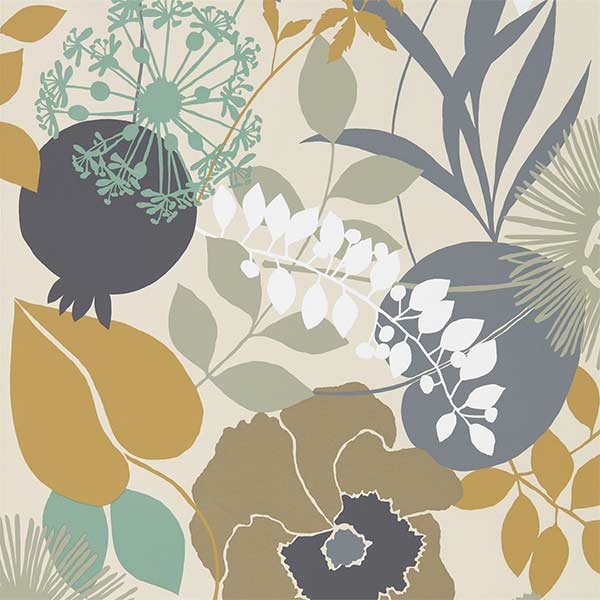 Harlequin Doyenne Wallpaper - Ochre , Stone & Mint - 111490 | Modern 2 Interiors