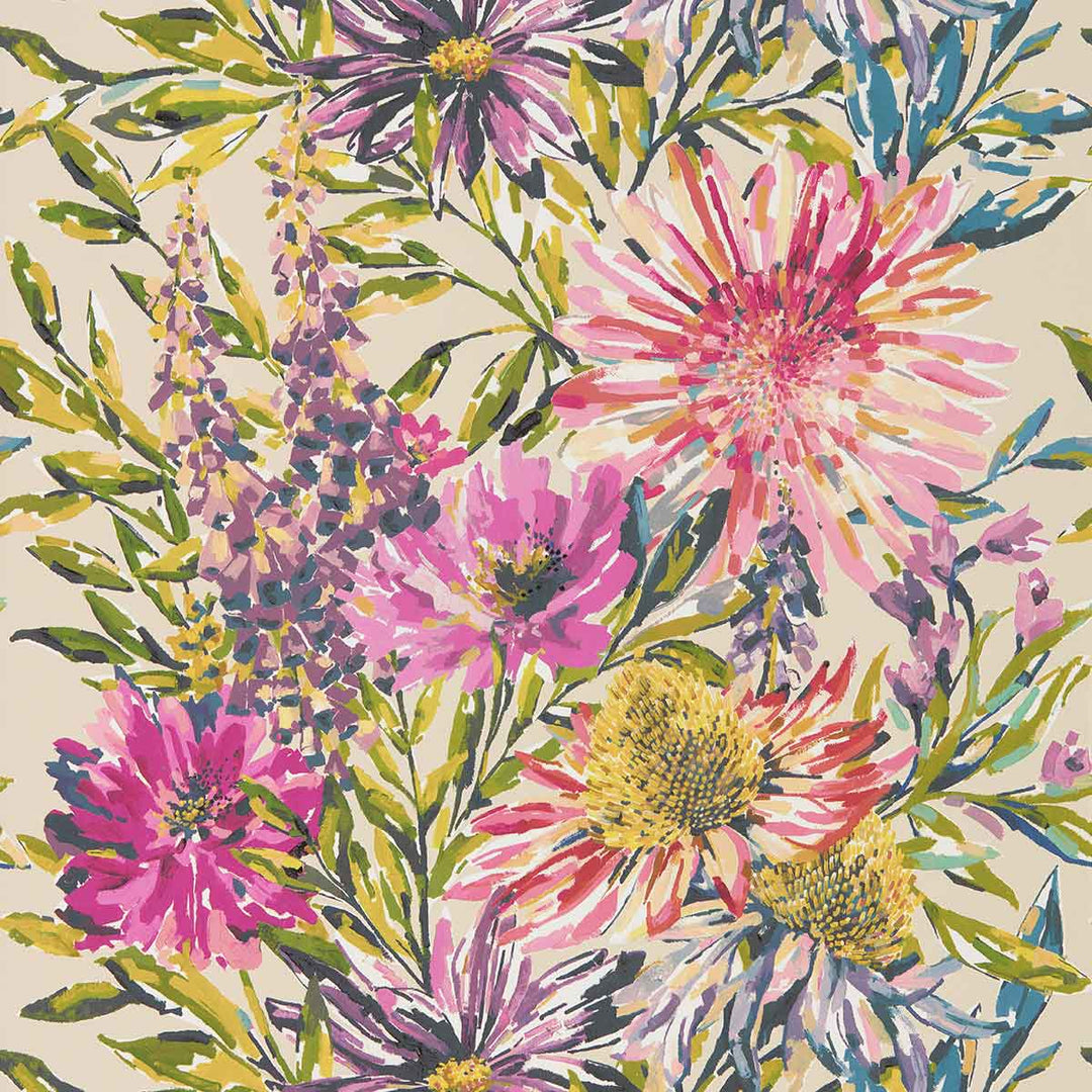 Floreale Tangerine & Fuchsia Wallpaper by Harlequin - 111497 | Modern 2 Interiors