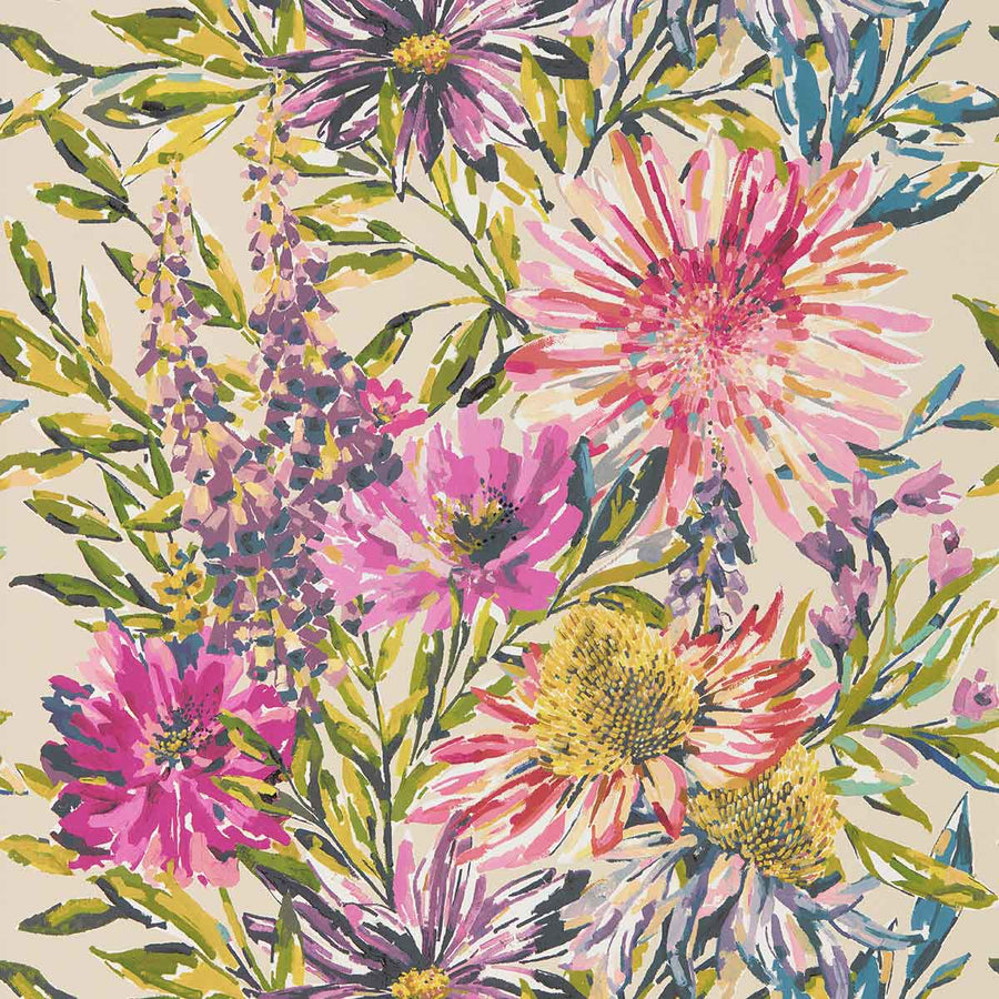 Floreale Tangerine & Fuchsia Wallpaper by Harlequin - 111497 | Modern 2 Interiors
