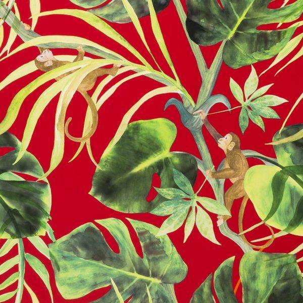 Monkey Business Rouge Wallpaper By Clarke & Clarke - W0083/05 | Modern 2 Interiors