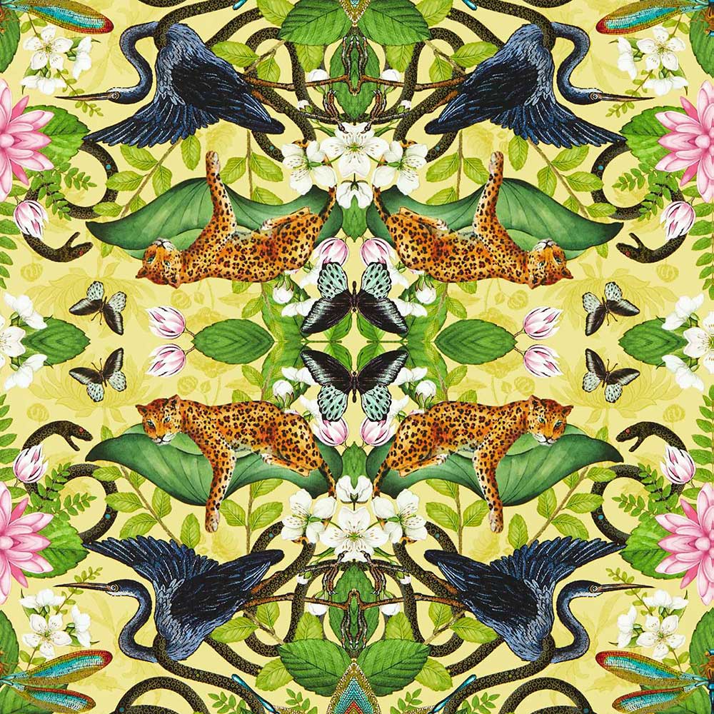 Wonderlust Tea Story Citron Wallpaper by Clarke & Clarke - W0136/01 | Modern 2 Interiors
