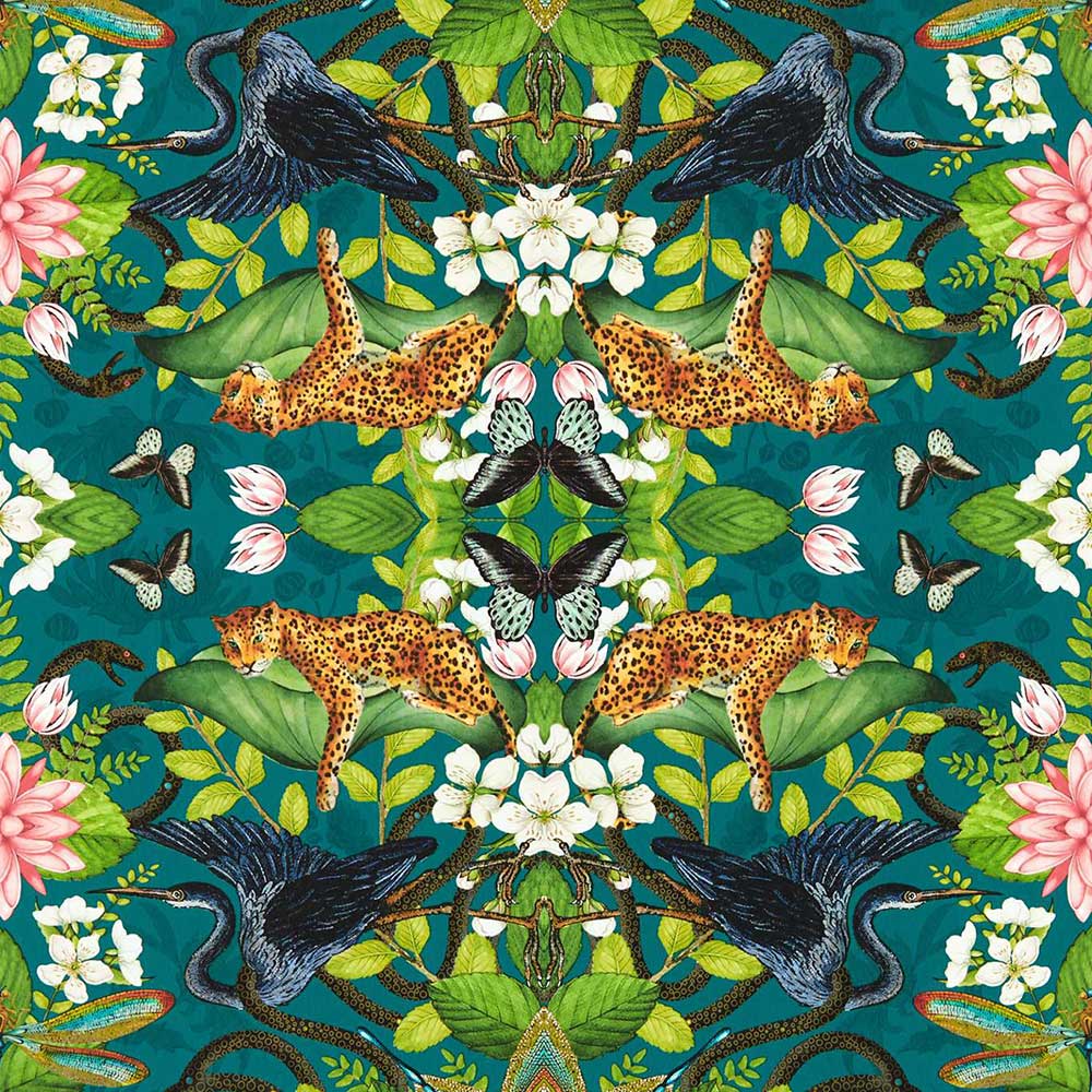 Wonderlust Tea Story Teal Wallpaper by Clarke & Clarke - W0136/03 | Modern 2 Interiors
