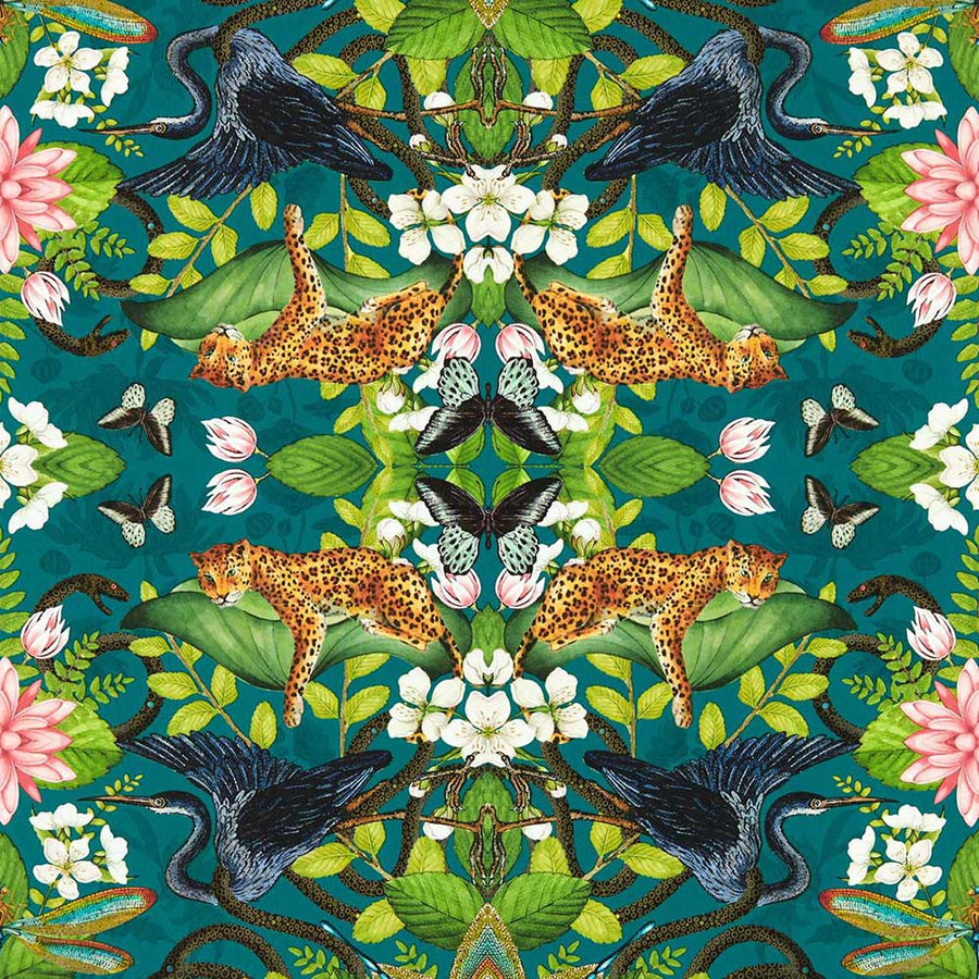 Wonderlust Tea Story Teal Wallpaper by Clarke & Clarke - W0136/03 | Modern 2 Interiors