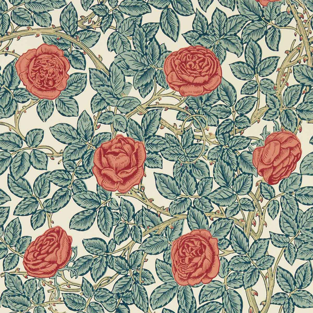 Rambling Rose Emery Blue & Madder Wallpaper