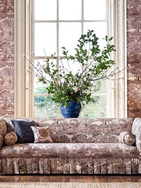 Highgrove wallpaper collection by Sanderson in a living room setting