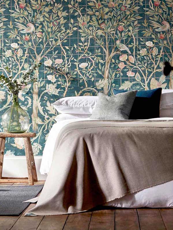 Melsetter Wallpaper Collection by Morris & Co in a living room setting