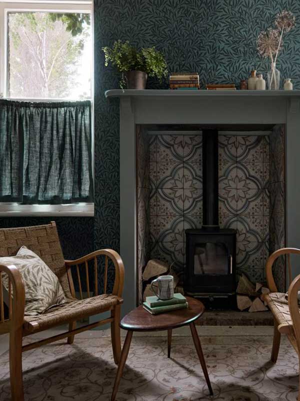 Emery Walkers House Wallpaper Collection by Morris & Co in a Living room setting
