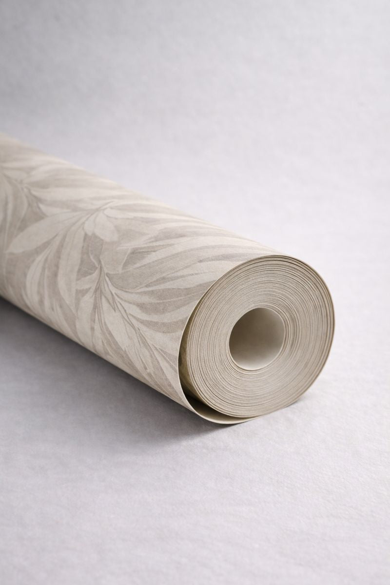 Neutral wallpaper roll showing tonal variation and texture