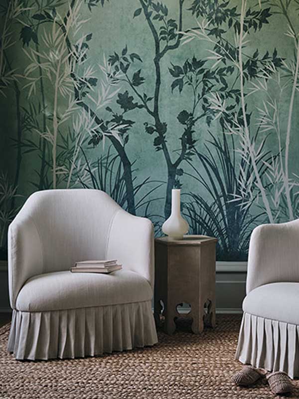 Pluma wallpaper collection by romo floral wallpaper in a living room setting