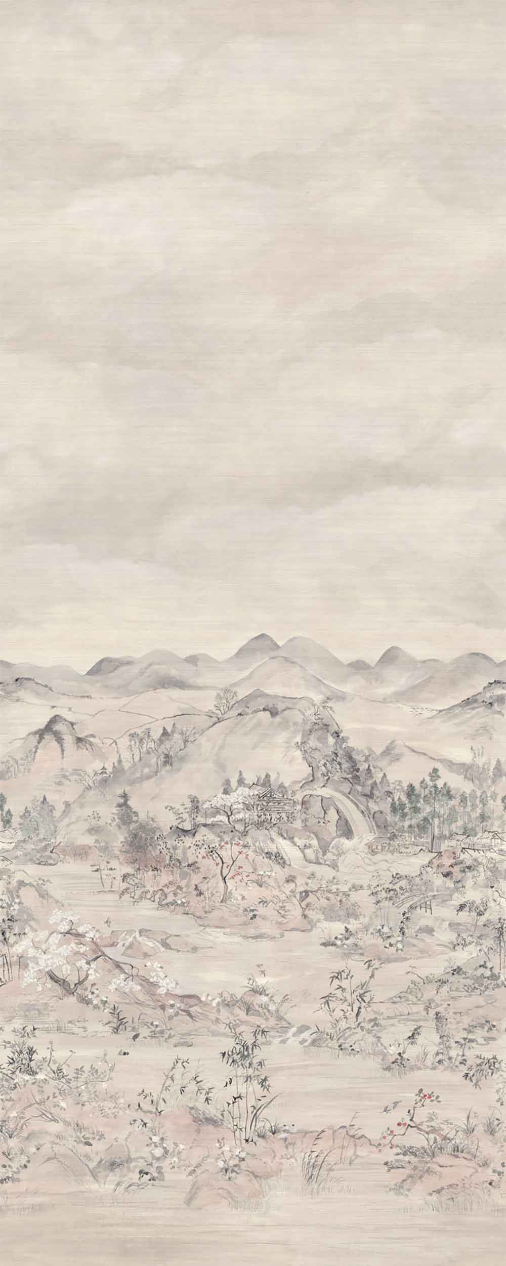 Japanese Chinoiserie - Grasscloth Pearlescent Wallpaper