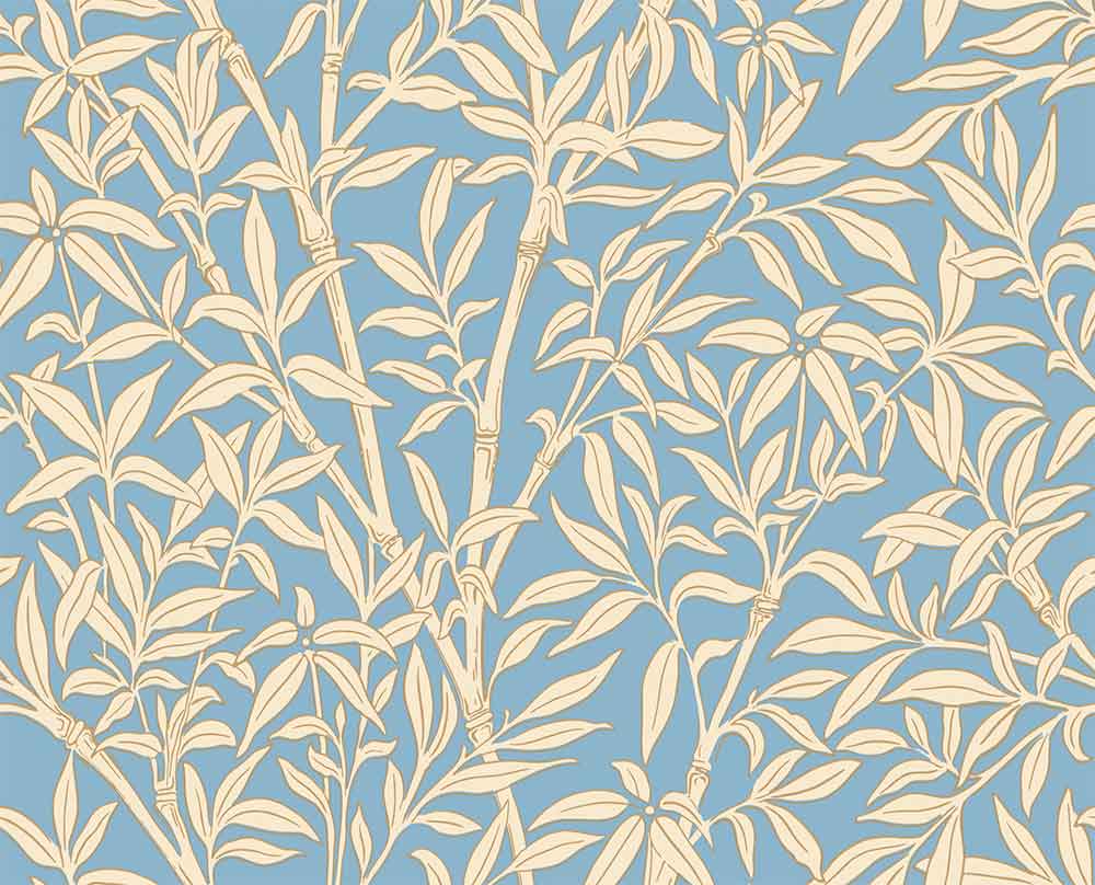 Bamboo Buttercup Yellow on Cornflower Blue Wallpaper