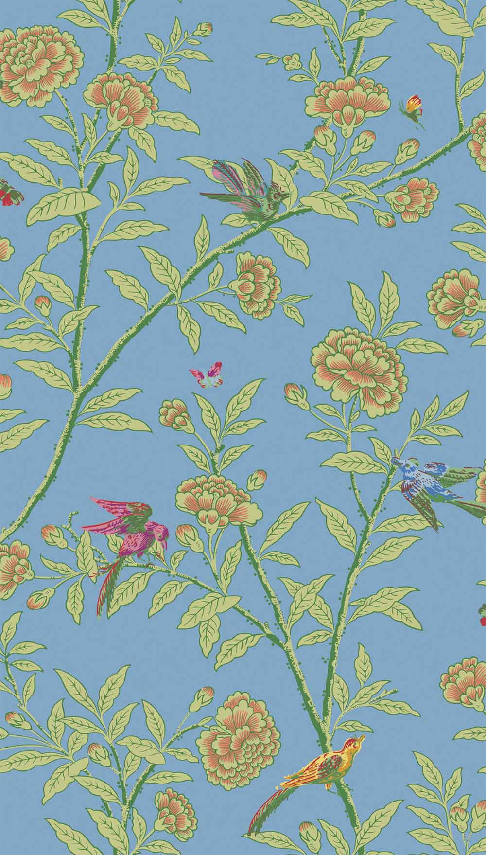Roseberry With Birds Hyacinth Blue Wallpaper
