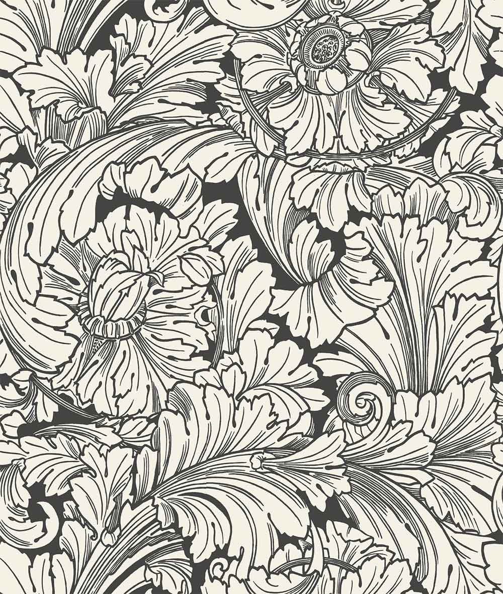 Acanthus Soot & Snow Wallpaper