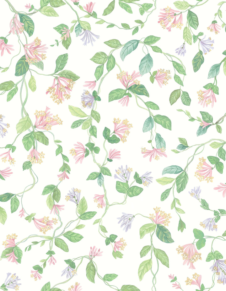 Flora Blush, Sage & Mulberry on Cream Wallpaper