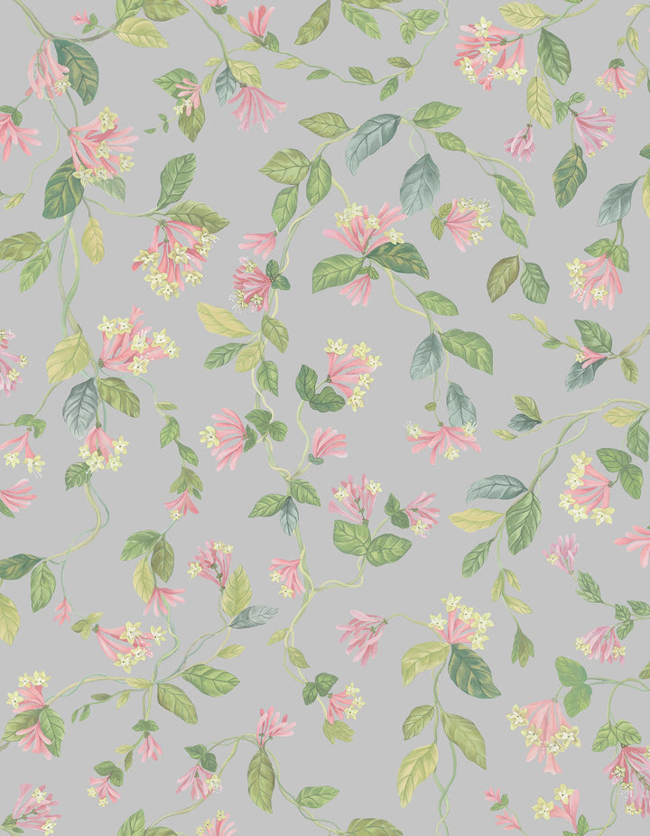 Flora Rose & Olive on Grey Wallpaper