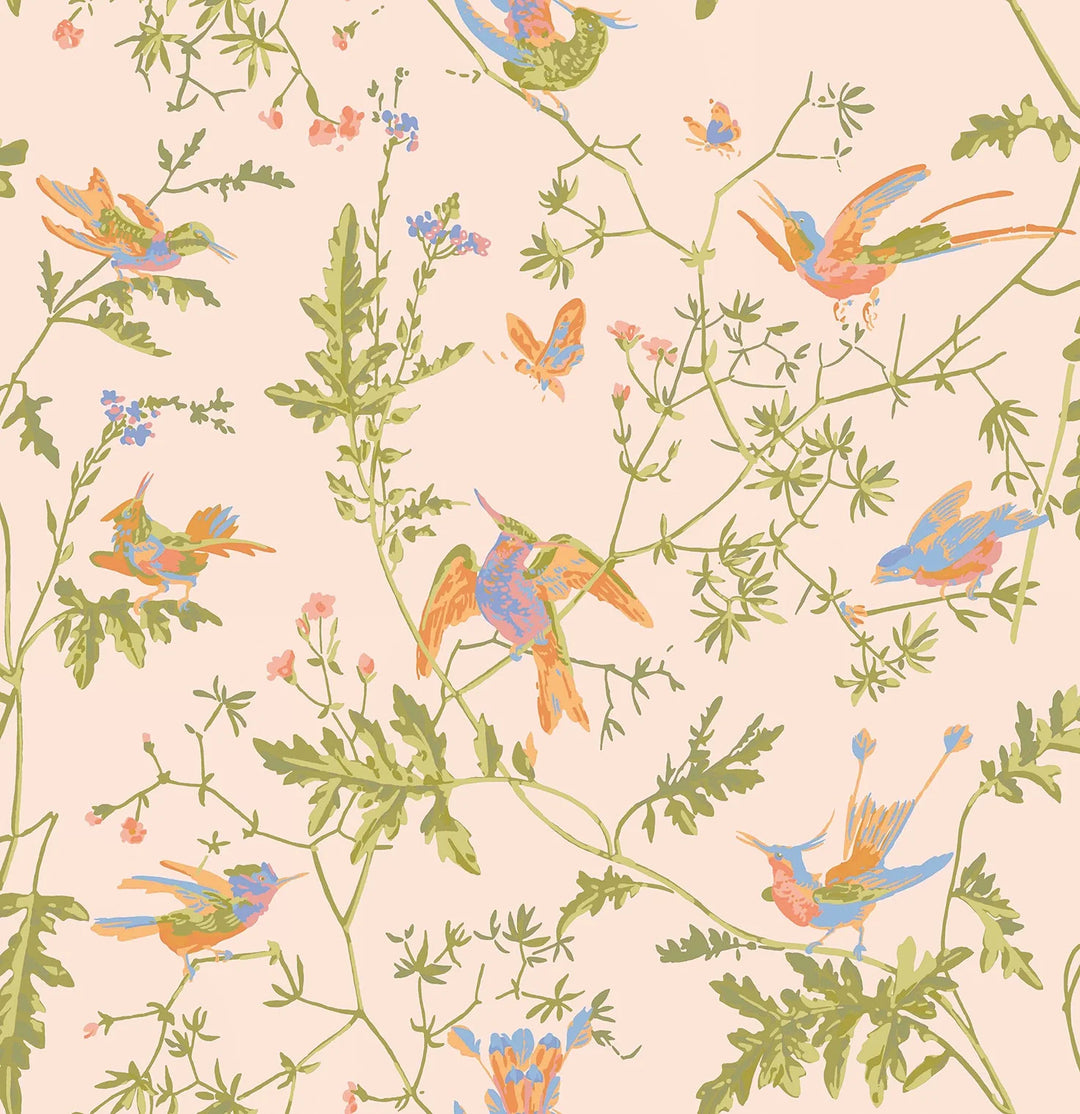 Hummingbirds Tangerine & Olive on Blush