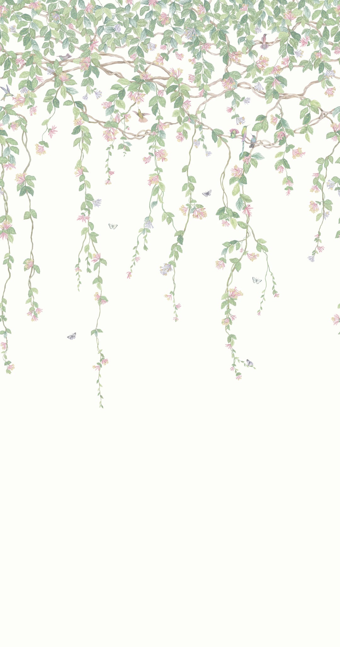 Hummingbirds Flora Blush, Sage & Mulberry on Cream Wallpaper