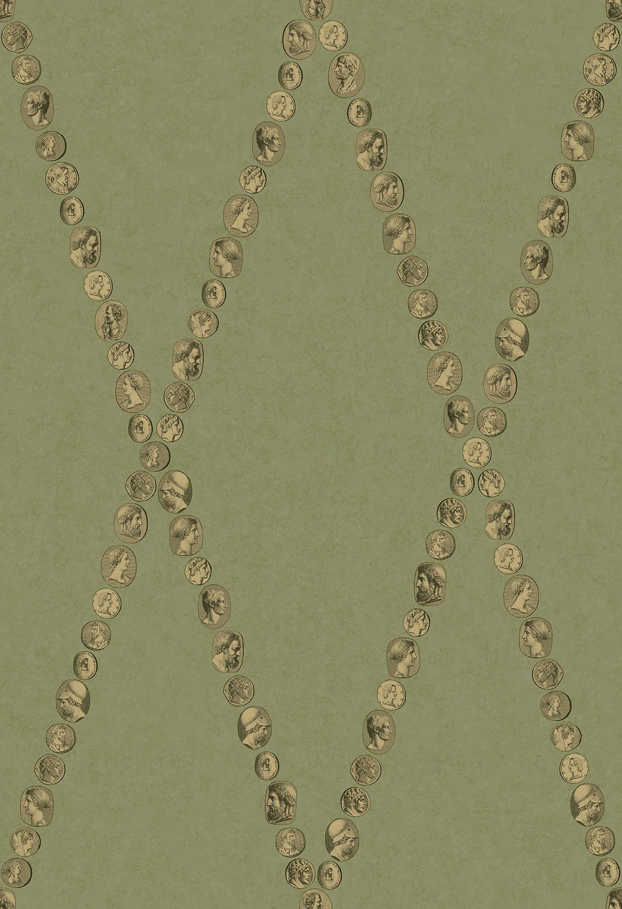 Cole & Son Cammei Wallpaper | Antique Gold on Olive | 123/4016