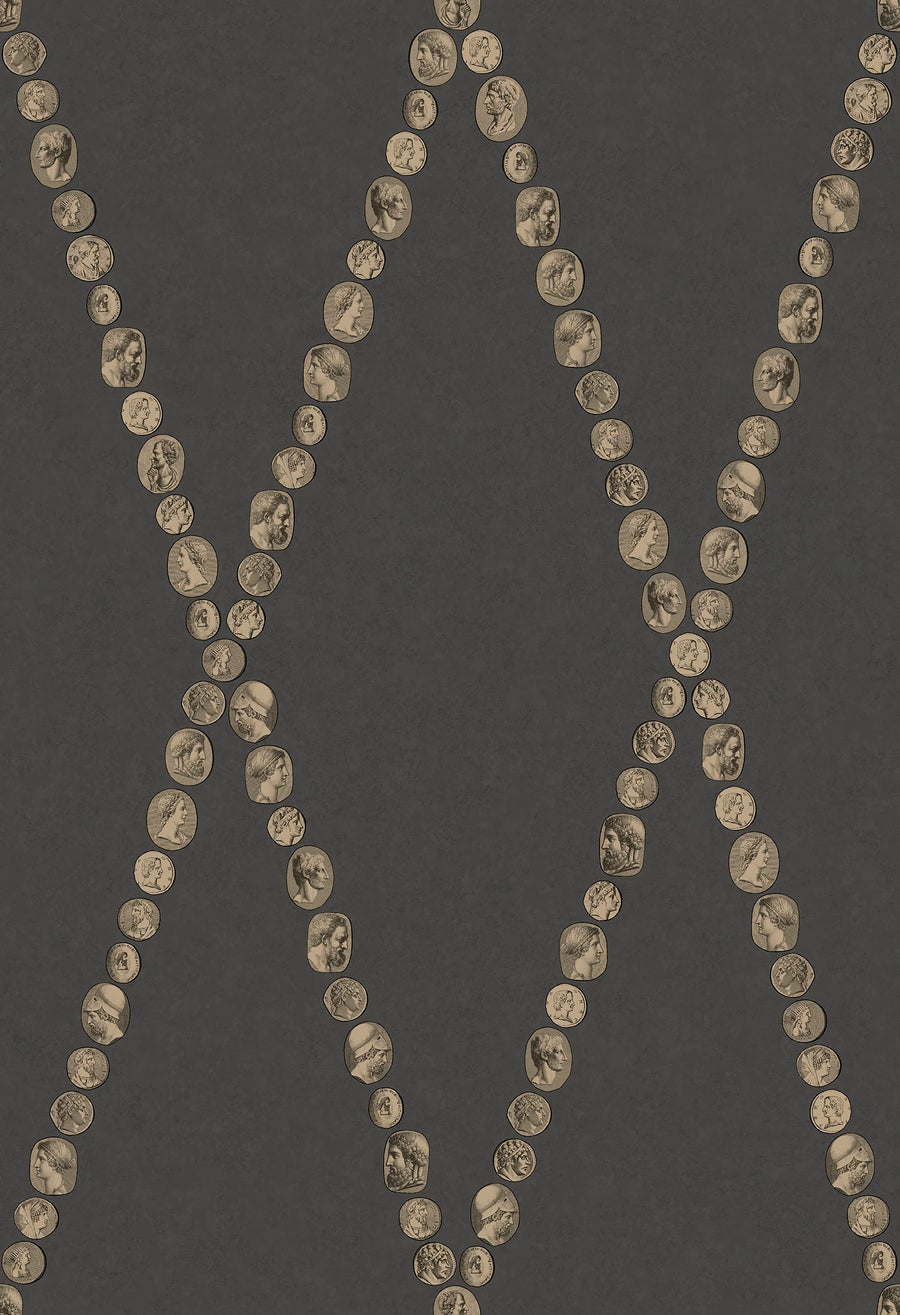 Cole & Son Cammei Wallpaper | Gold on Charcoal | 123/4018
