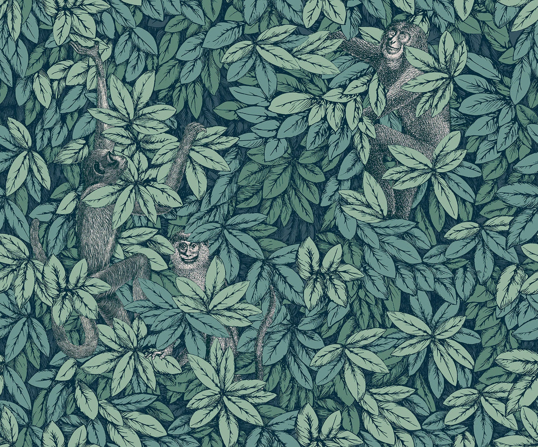 Cole & Son Foglie e Scimmie Wallpaper | Viridian | 123/10046