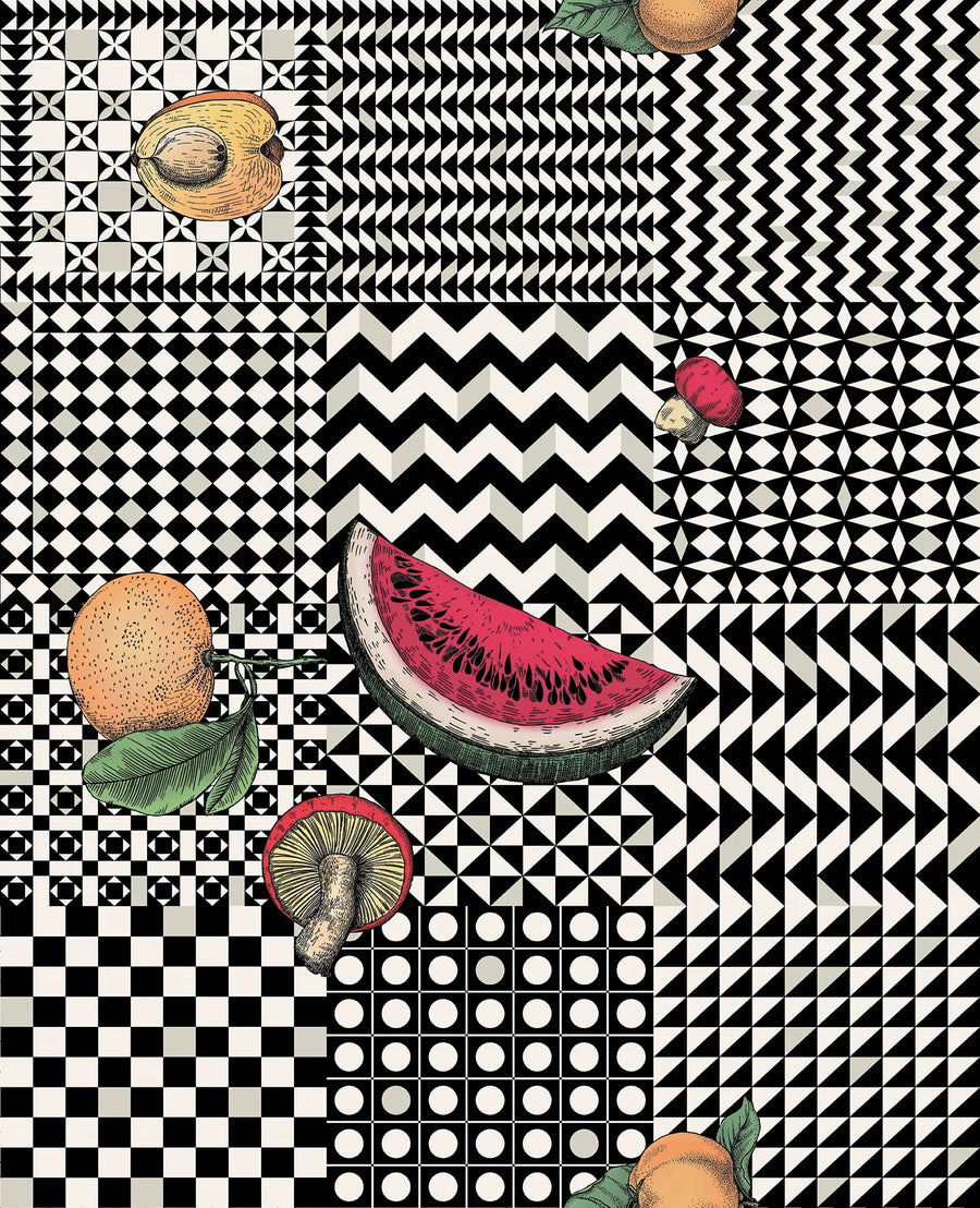 Cole & Son Frutta e Geometrico Wallpaper | Black, White & Multi | 123/6027